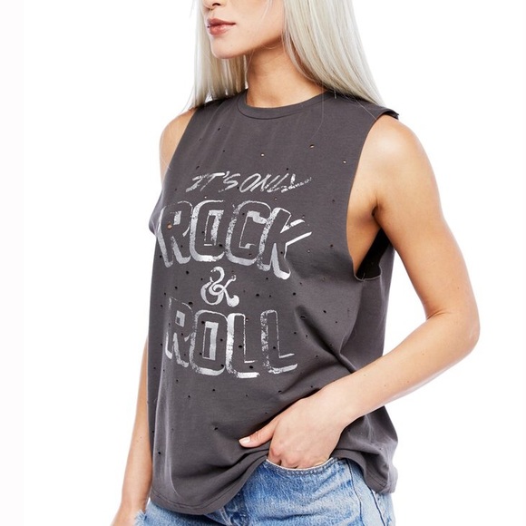 Tops - Distressed rock and roll muscle tee sz small NWT